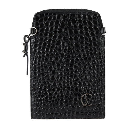 美品 Christian Louboutin クリスチャンルブタン ショルダーポーチ ショルダーバッグ 3205315 クロコ型押しカーフレザー ブラック スマートフォンホルダー フォンポーチ
