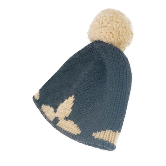 美品 LOUIS VUITTON ルイ ヴィトン キャップ ボネ・モーニングラム ビーニー M70840 ブラック ベージュ系 ウール 100% ユニセックス ニット帽 ビーニー