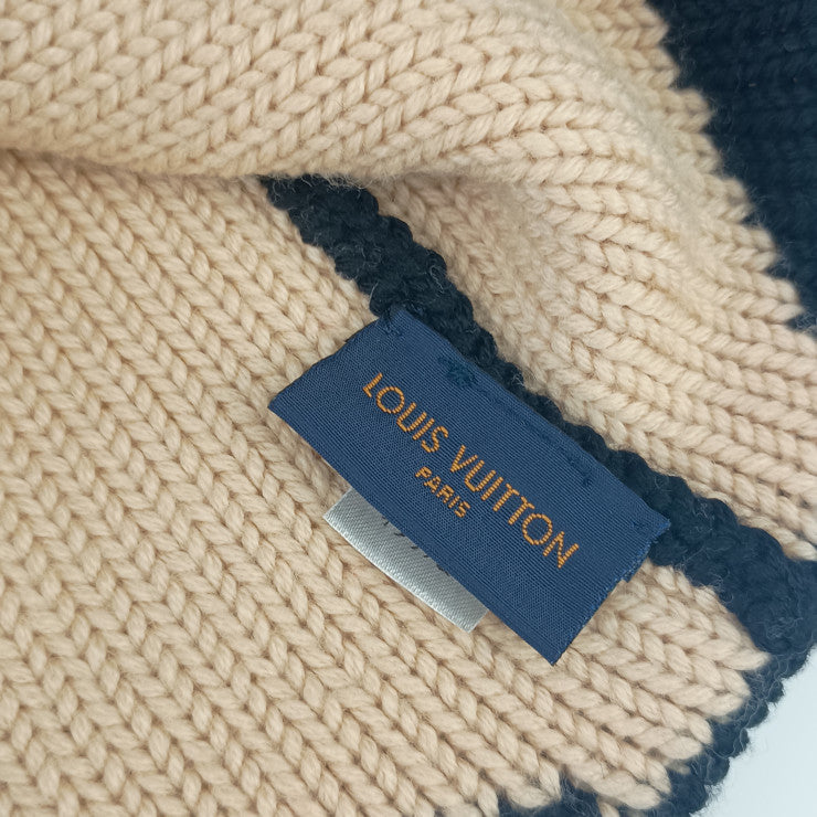 美品 LOUIS VUITTON ルイ ヴィトン キャップ ボネ・モーニングラム ビーニー M70840 ブラック ベージュ系 ウール 100% ユニセックス ニット帽 ビーニー