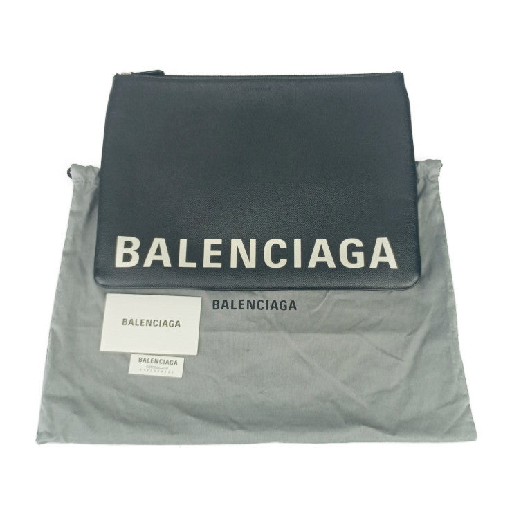 BALENCIAGA バレンシアガ クラッチバッグ VILLE POUCH 579550 ブラック ホワイト シルバー金具 レザー メンズ