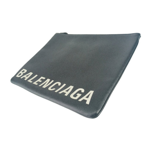 BALENCIAGA バレンシアガ クラッチバッグ VILLE POUCH 579550 ブラック ホワイト シルバー金具 レザー メンズ