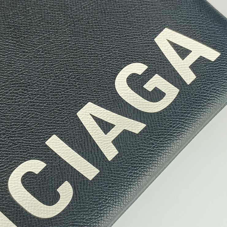 BALENCIAGA バレンシアガ クラッチバッグ VILLE POUCH 579550 ブラック ホワイト シルバー金具 レザー メンズ