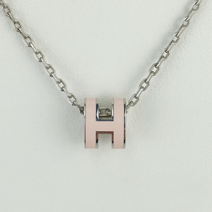 超美品 HERMES エルメス ネックレス ミニ・ポップH - シルバー ピンク メタル ラッカー レディース ペンダント ポップアッシュ