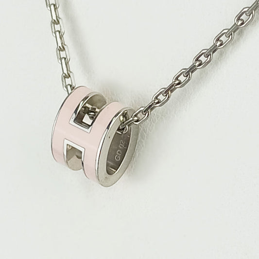 超美品 HERMES エルメス ネックレス ミニ・ポップH - シルバー ピンク メタル ラッカー レディース ペンダント ポップアッシュ