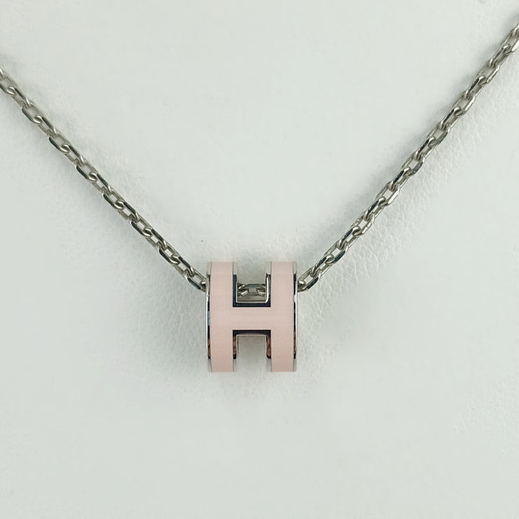 超美品 HERMES エルメス ネックレス ミニ・ポップH - シルバー ピンク メタル ラッカー レディース ペンダント ポップアッシュ