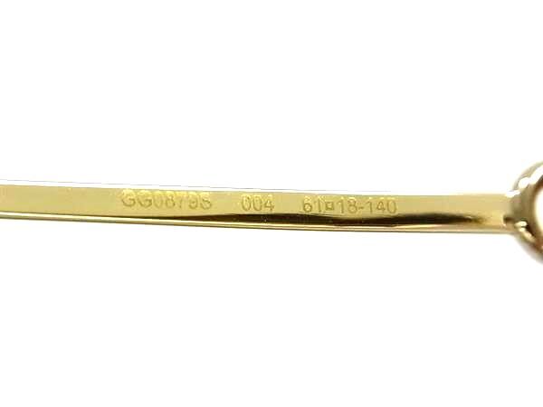 GUCCI グッチ アイウェア ホースビット スクエアフレーム サングラス GG0879S ゴールド系 メタル メンズ 美品