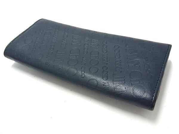 JIMMY CHOO ジミーチュウ 長財布 NINO ニノ フラップウォレット ネイビー 型押しレザー ユニセックス エンボスロゴ 美品