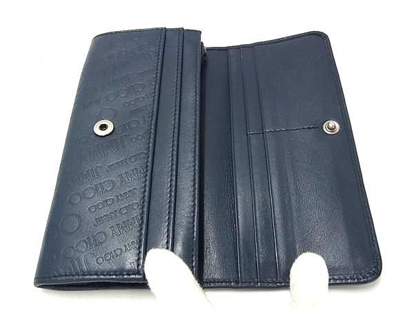 JIMMY CHOO ジミーチュウ 長財布 NINO ニノ フラップウォレット ネイビー 型押しレザー ユニセックス エンボスロゴ 美品