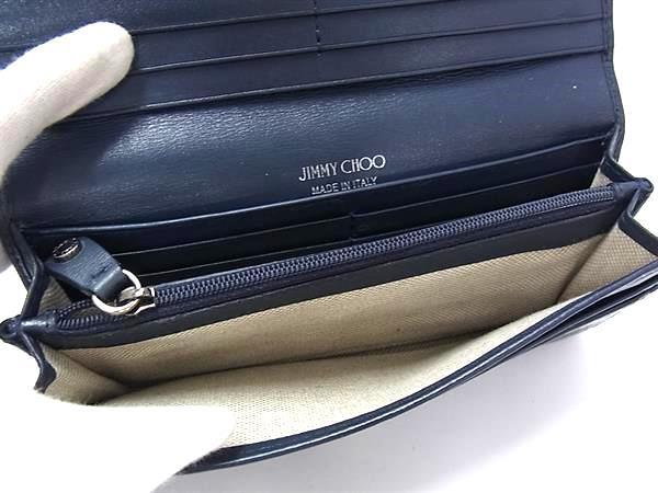 JIMMY CHOO ジミーチュウ 長財布 NINO ニノ フラップウォレット ネイビー 型押しレザー ユニセックス エンボスロゴ 美品