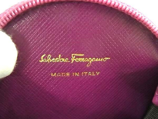 Salvatore Ferragamo フェラガモ コインケース ダブルガンチーニ 22 B203 パープル系 レザー レディース ラウンドファスナー ゴールド金具 美品