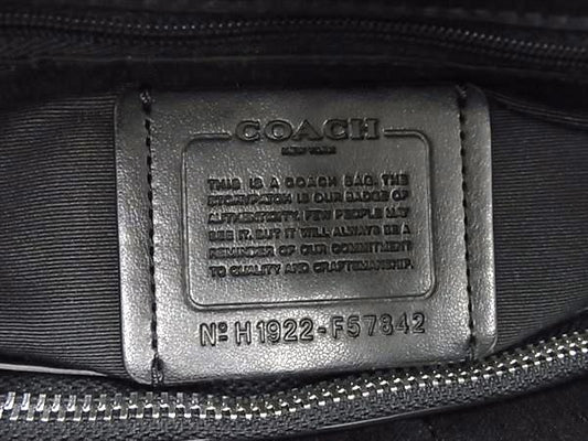 COACH コーチ トートバッグ シグネチャー ドローストリング キャリーオール F57842 ブラック系 PVC×レザー レディース シルバー金具 超美品