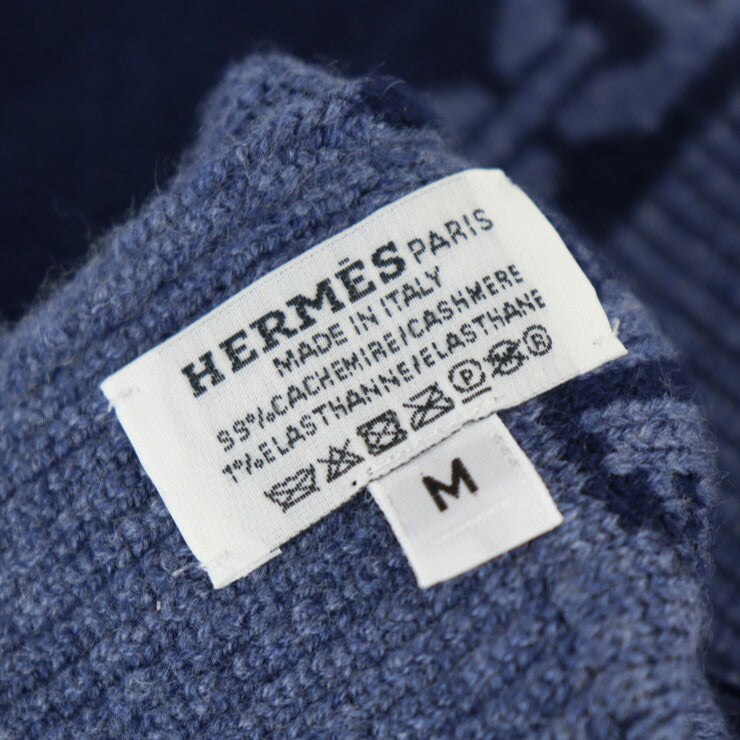 新古未使用展示品 HERMES エルメス 手袋《ヘヴン》 手袋 H232006G 表記サイズ M カシミヤ99% エラスタン1% マリン ブルー・ジーン シェーヌ・ダンクル モチーフ グローブ