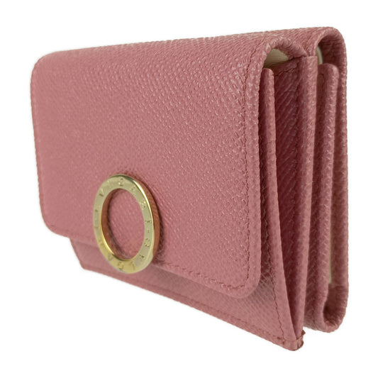 超美品 BVLGARI ブルガリ ブルガリ・ブルガリ 三つ折り財布 291021 BLUSH QUARTZ ピンク系 カーフレザー コンパクトウォレット ゴールド金具 ロゴクリップ