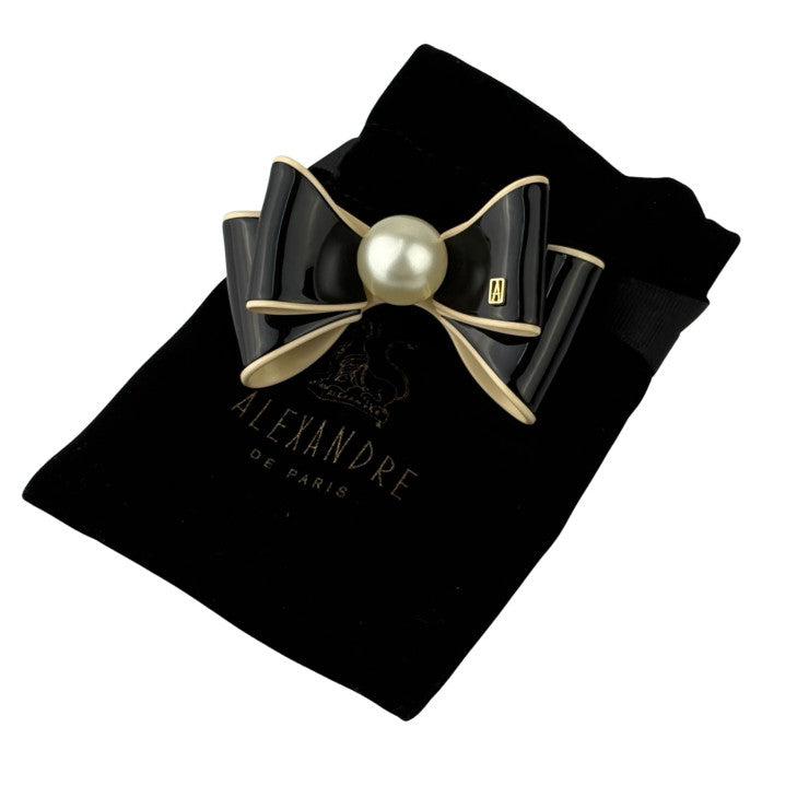 ALEXANDRE DE PARIS アレクサンドル ドゥ パリ バレッタ ヘアアクセサリー ブラック ベージュ プラスチック レディース リボン パール 超美品