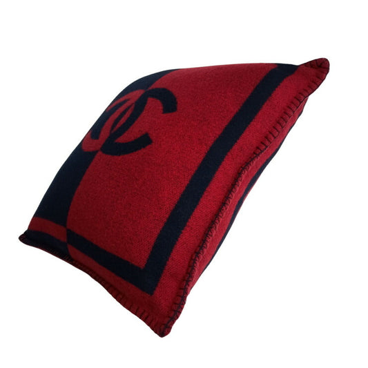 CHANEL シャネル クッション ココマーク ロゴクッション RED NAVY ウール90% カシミヤ10% ユニセックス 美品