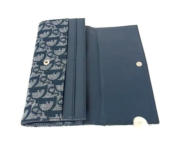 ChristianDior クリスチャンディオール 財布 トロッター ブルー キャンバス レディース ニつ折り長財布 シルバー金具 美品