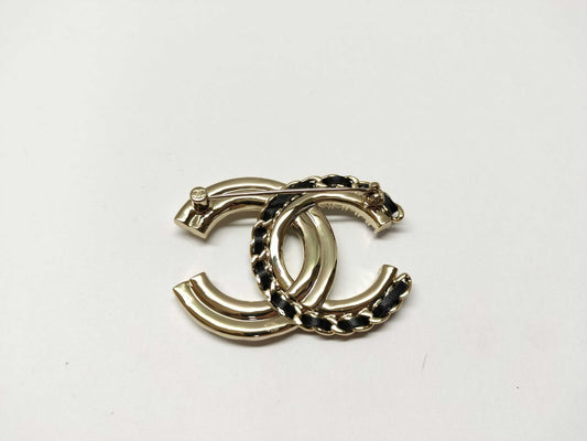 CHANEL シャネル ブローチ ココマーク ゴールド ブラック メタル レザー フェイクパール ラインストーン レディース 超美品
