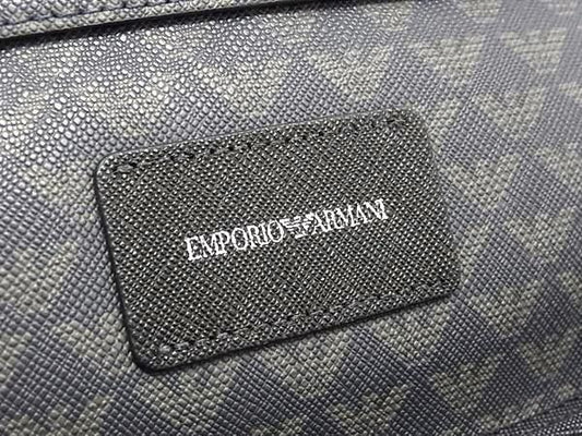 EMPORIO ARMANI エンポリオアルマーニ クラッチバッグ ネイビー グリーン PVC メンズ 美品