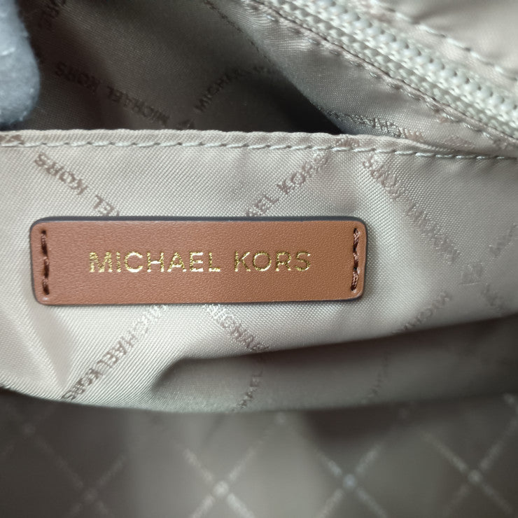 超美品 MICHAEL KORS マイケルコース 2WAYバッグ ボストンバッグ 35T9GTFT3B バニラ ホワイト系 ブラウン系 PVC レザー レディース ゴールド金具 ショルダーバッグ 旅行鞄