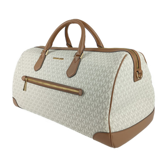 超美品 MICHAEL KORS マイケルコース 2WAYバッグ ボストンバッグ 35T9GTFT3B バニラ ホワイト系 ブラウン系 PVC レザー レディース ゴールド金具 ショルダーバッグ 旅行鞄