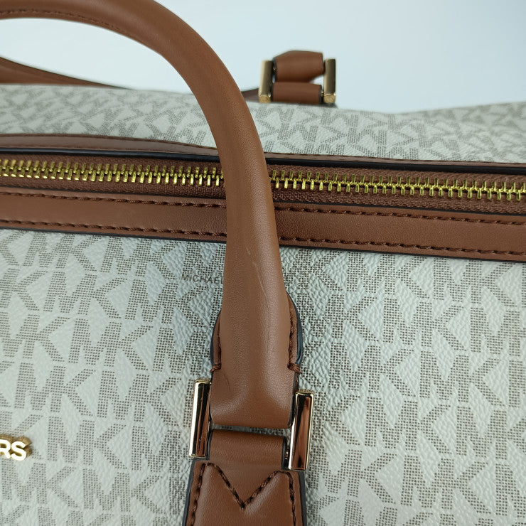 超美品 MICHAEL KORS マイケルコース 2WAYバッグ ボストンバッグ 35T9GTFT3B バニラ ホワイト系 ブラウン系 PVC レザー レディース ゴールド金具 ショルダーバッグ 旅行鞄