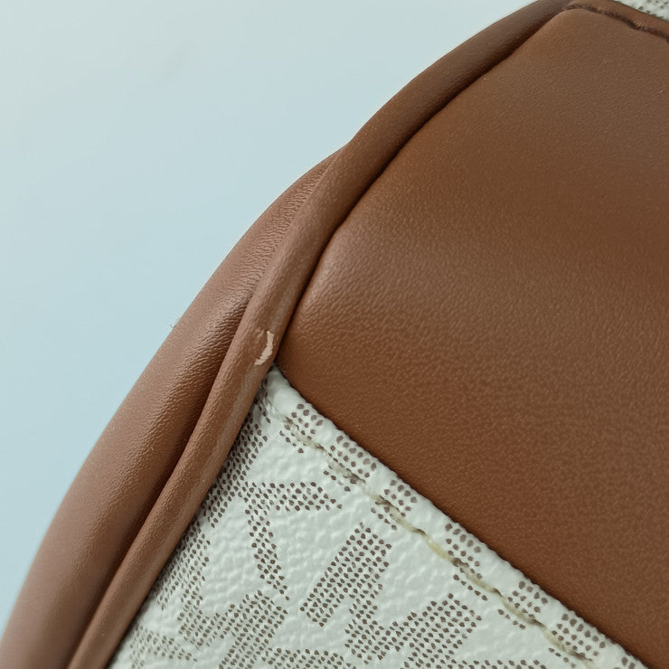 超美品 MICHAEL KORS マイケルコース 2WAYバッグ ボストンバッグ 35T9GTFT3B バニラ ホワイト系 ブラウン系 PVC レザー レディース ゴールド金具 ショルダーバッグ 旅行鞄
