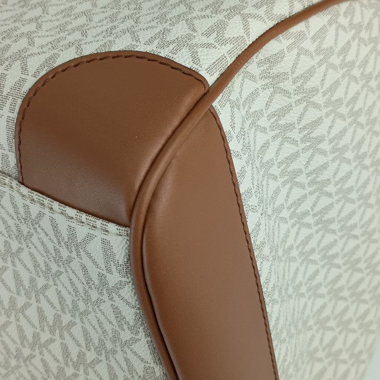 超美品 MICHAEL KORS マイケルコース 2WAYバッグ ボストンバッグ 35T9GTFT3B バニラ ホワイト系 ブラウン系 PVC レザー レディース ゴールド金具 ショルダーバッグ 旅行鞄
