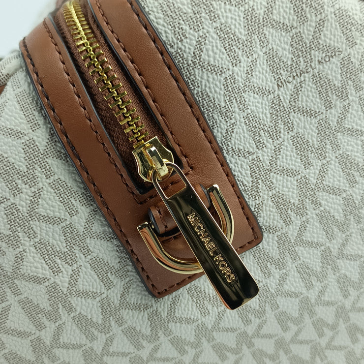 超美品 MICHAEL KORS マイケルコース 2WAYバッグ ボストンバッグ 35T9GTFT3B バニラ ホワイト系 ブラウン系 PVC レザー レディース ゴールド金具 ショルダーバッグ 旅行鞄