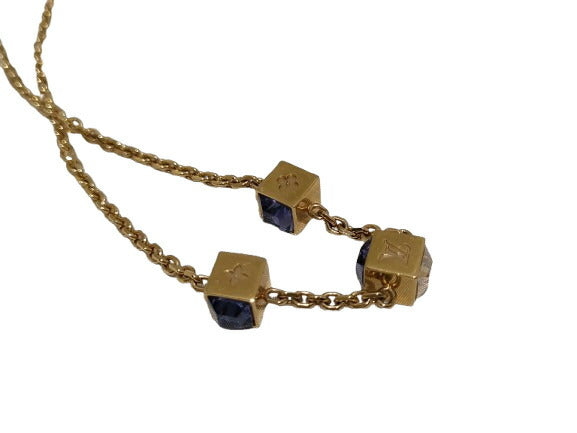 美品 LOUIS VUITTON ルイ ヴィトン ネックレス コリエ・ギャンブル M65096 ゴールド ブルーパープル系 シャンパンカラー系 メタル スワロフスキー・クリスタル レディース