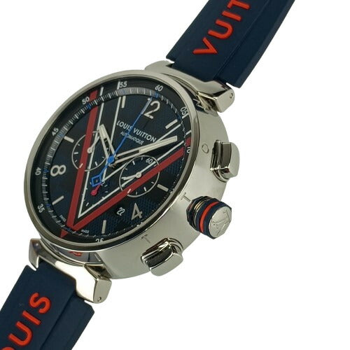 美品 LOUIS VUITTON ルイヴィトン 腕時計 タンブールダミエコバルトVクロノグラフ QA163 ブルー文字盤 SS ラバー メンズ