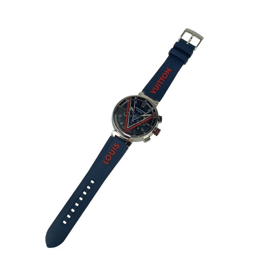 美品 LOUIS VUITTON ルイヴィトン 腕時計 タンブールダミエコバルトVクロノグラフ QA163 ブルー文字盤 SS ラバー メンズ