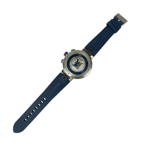 美品 LOUIS VUITTON ルイヴィトン 腕時計 タンブールダミエコバルトVクロノグラフ QA163 ブルー文字盤 SS ラバー メンズ
