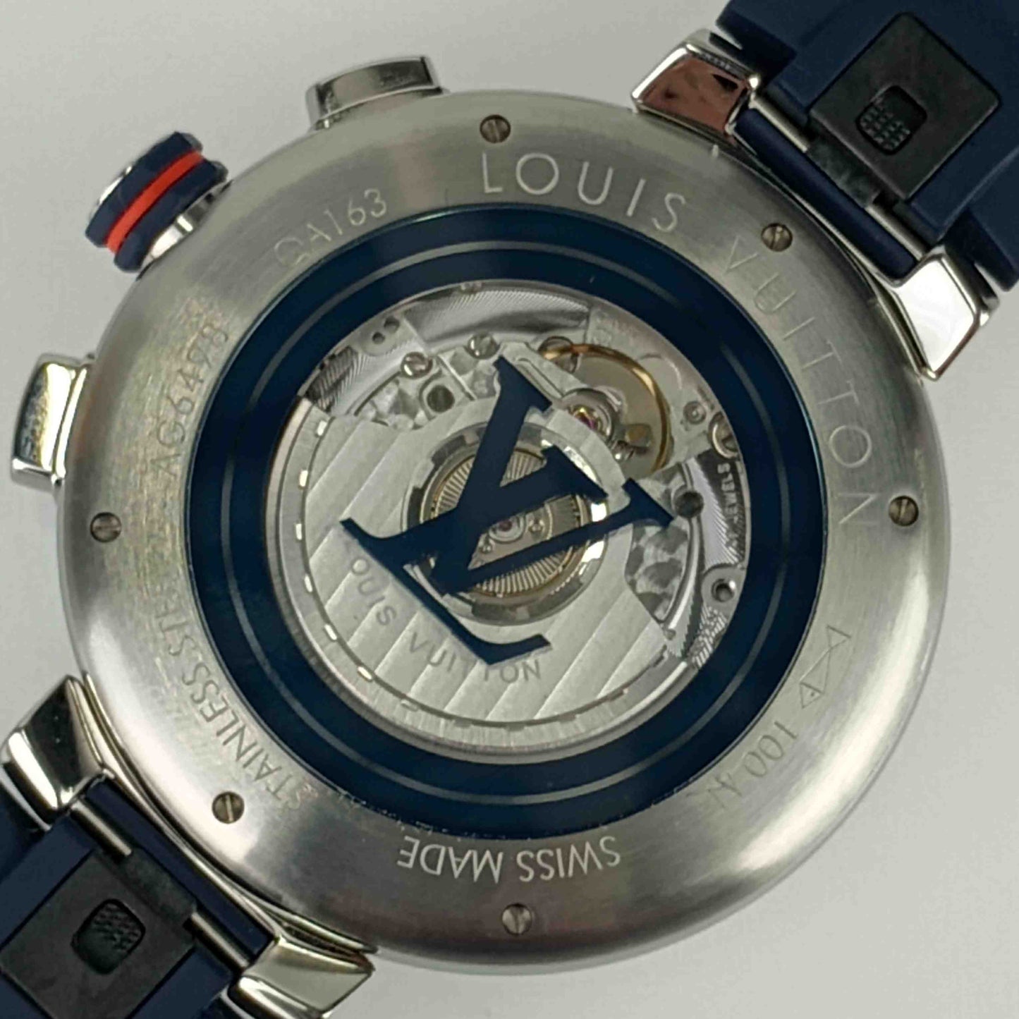 美品 LOUIS VUITTON ルイヴィトン 腕時計 タンブールダミエコバルトVクロノグラフ QA163 ブルー文字盤 SS ラバー メンズ