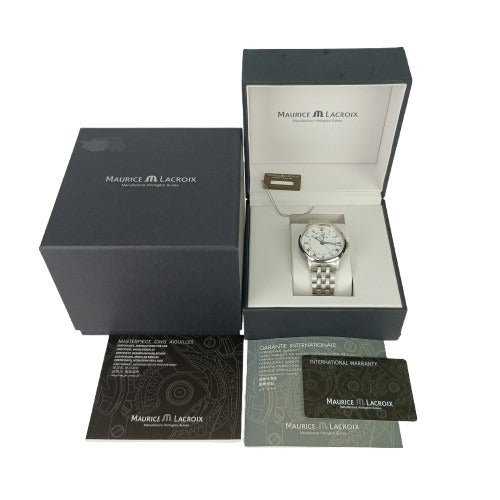 美品 Maurice Lacroix モーリスラクロア 腕時計 マスターピーストラディション5ハンズ MP6507-SS002-112 ホワイト文字盤 SS SS メンズ
