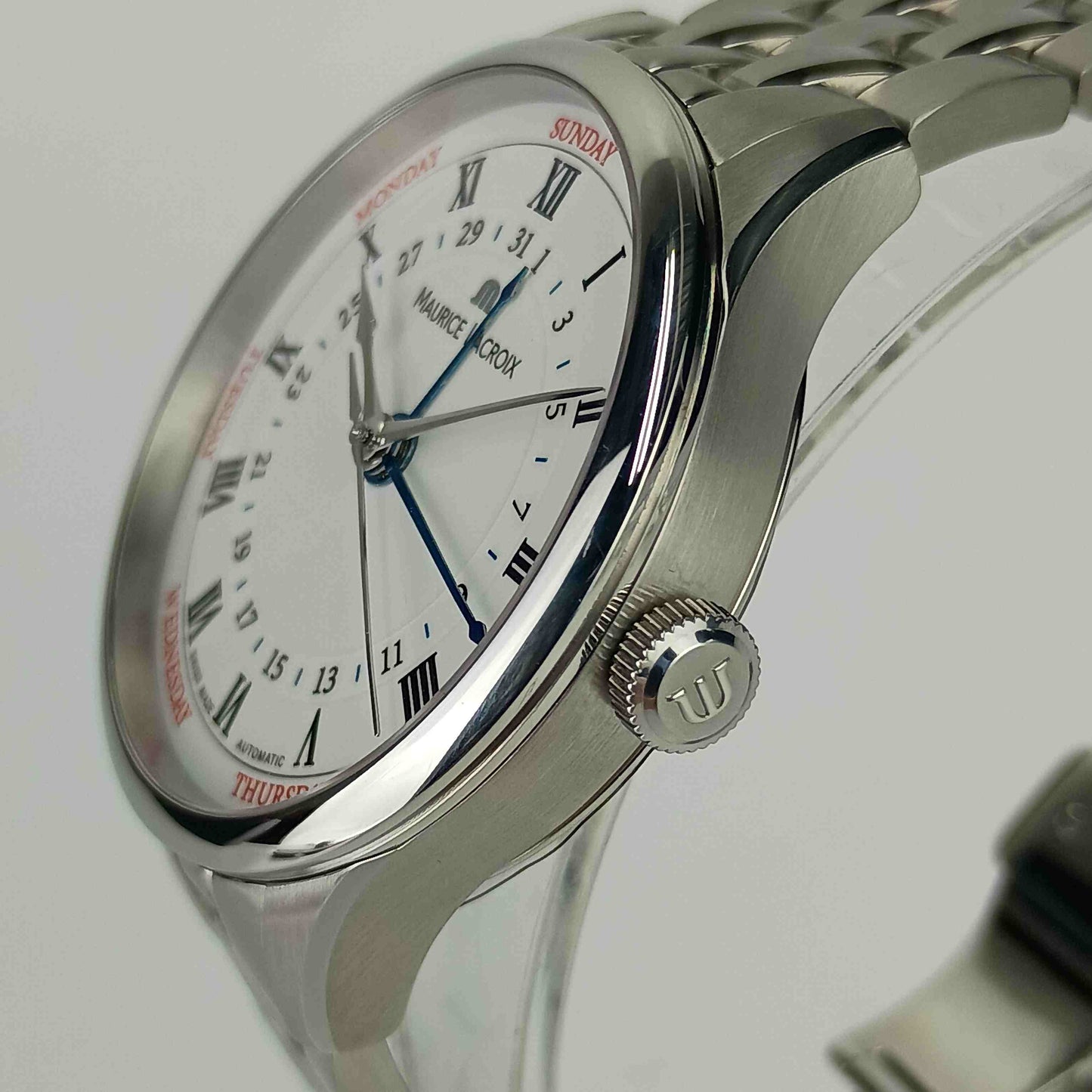 美品 Maurice Lacroix モーリスラクロア 腕時計 マスターピーストラディション5ハンズ MP6507-SS002-112 ホワイト文字盤 SS SS メンズ