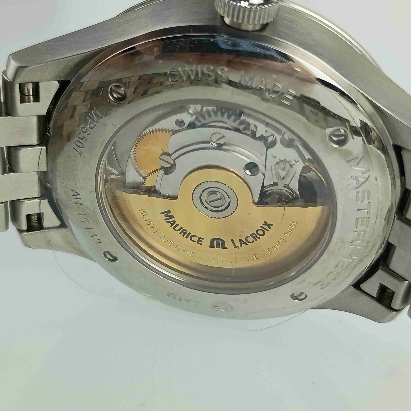 美品 Maurice Lacroix モーリスラクロア 腕時計 マスターピーストラディション5ハンズ MP6507-SS002-112 ホワイト文字盤 SS SS メンズ