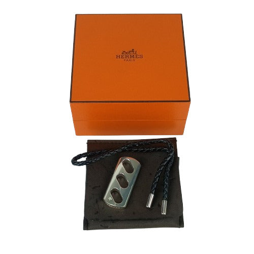 HERMES エルメス キーホルダー/チャーム チャーム - ブラック シルバー レザー Ag925 ユニセックス 編込み