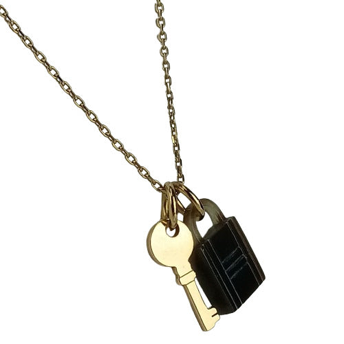 美品 HERMES エルメス ネックレス アミュレット パドロック PM - ゴールド メタル バッファローホーン レディース ゴールド金具