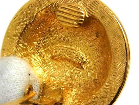 FENDI フェンディ イヤーアクセサリー クリップ式 ラウンド イヤリング ゴールド メタル レディース ローマ神 ヤヌス ヴィンテージ 美品