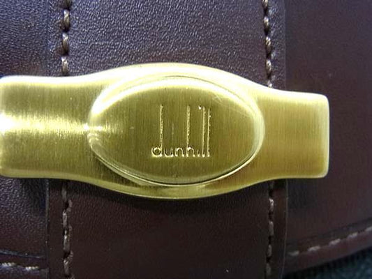 dunhill ダンヒル セカンドバッグ 二つ折り クラッチバッグ ダークグレー系 ブラウン系 PVC レザー メンズ ヘリンボーン柄 ゴールド金具 美品
