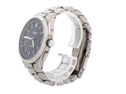 CASIO カシオ 腕時計 オシアナス 3針モデル OCW S100 1AJF シルバー ネイビー文字盤 チタン メンズ アナログ デイト 電波ソーラー