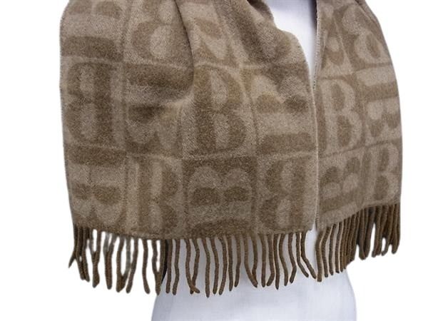 BURBERRY バーバリー マフラー Bロゴ ブラウン カシミヤ100% ユニセックス フリンジ 美品