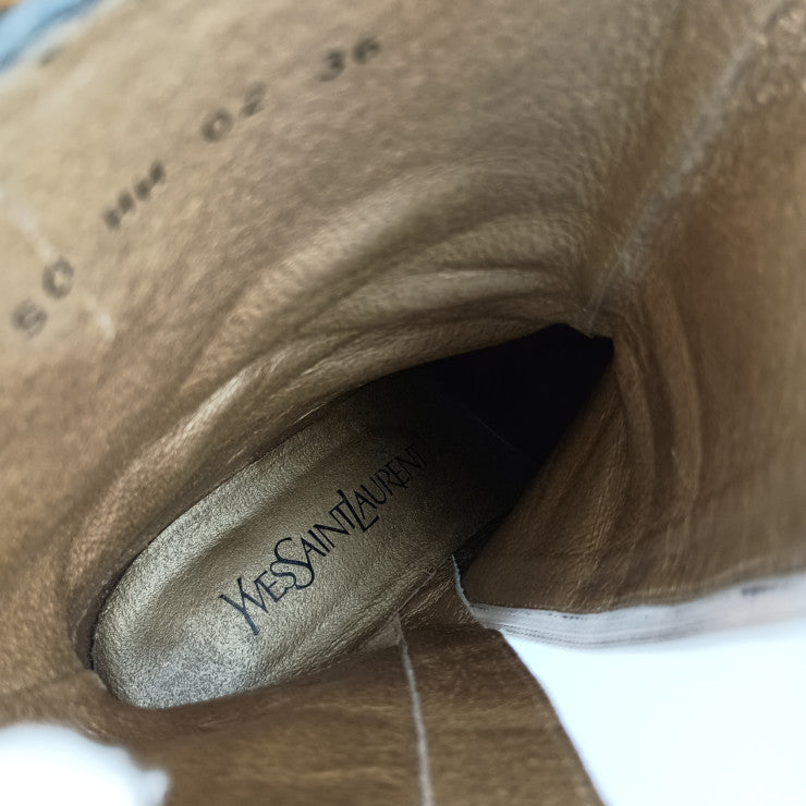 YVES SAINT LAURENT イヴ サンローラン ブーツ ジップアップ ショートブーツ SO HH 02 36 グレー ゴールド金具 パテントレザー レディース #36 参考サイズ約23cm