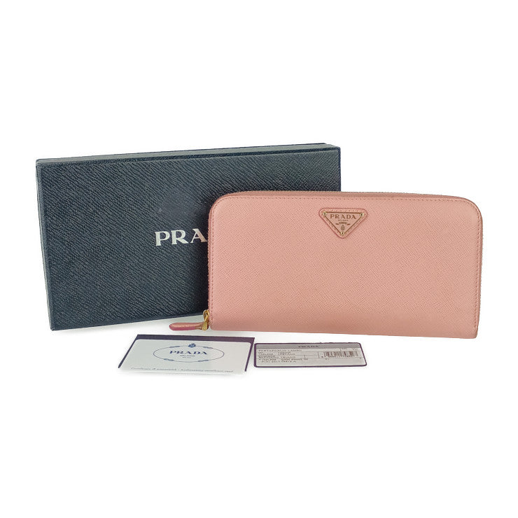 PRADA プラダ 長財布 1ML506 ピンク系 サフィアーノレザー レディース ラウンドファスナー ゴールド金具