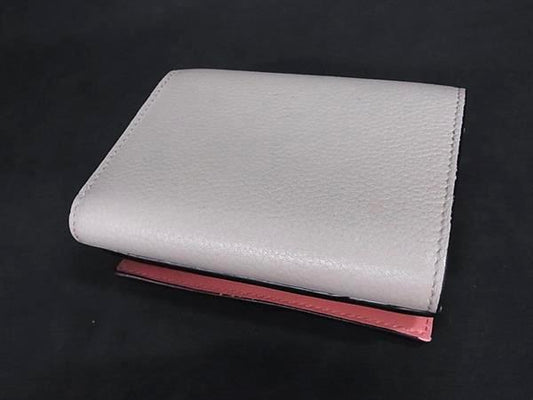 LOEWE ロエベ 財布 アナグラム トライフォールド ウォレット - グレージュ系×ブラウン系 レザー レディース 美品