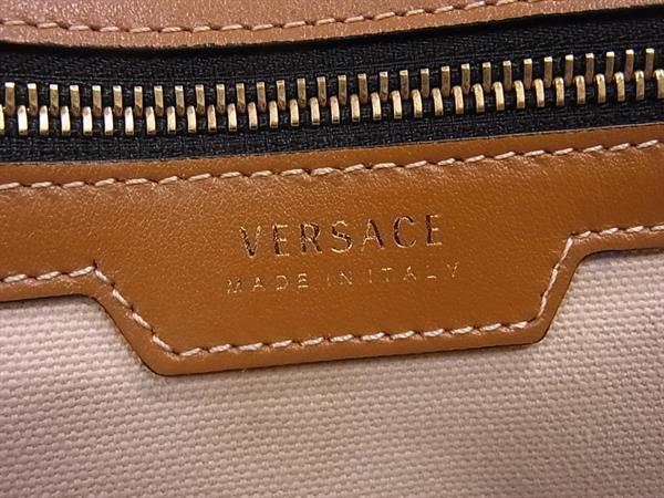 VERSACE ヴェルサーチェ ハンドバッグ - - ライトブルー系×ブラウン系 キャンバス×レザー レディース バラ フラワー