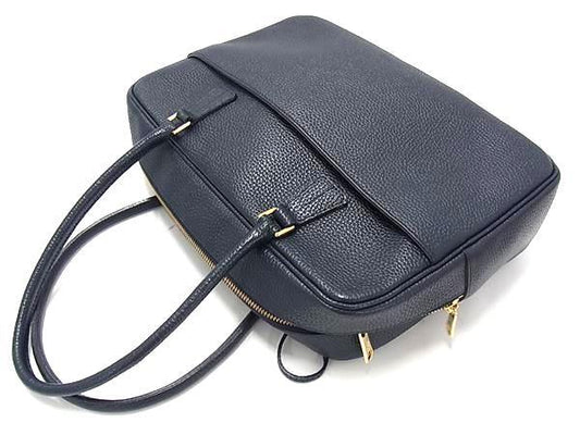 美品 ADMJ エーディーエムジェイ ハンドバッグ ボストンバッグ - ネイビー系 レザー レディース ゴールド金具