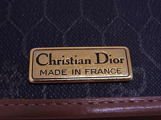 ChristianDior クリスチャンディオール ショルダーバッグ ブラウン PVC レザー レディース ハニカム柄 チェーン