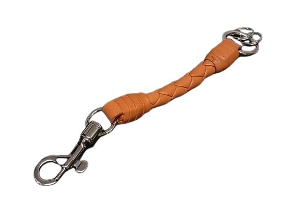 BOTTEGA VENETA ボッテガヴェネタ キーホルダー イントレチャート オレンジ レザー ユニセックス シルバー金具