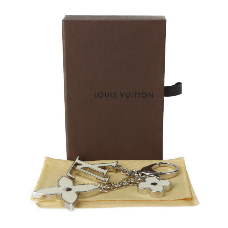 美品 LOUIS VUITTON ルイ ヴィトン ビジュー サック フルール ドゥ エピ キーホルダー M65085 メタル アセテート シルバー イヴォワール バッグチャーム ビトン